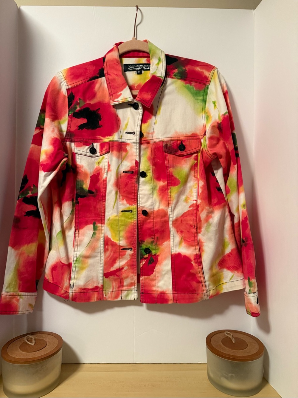 Vibrant Red & Green Tie-Dye Denim Jacket